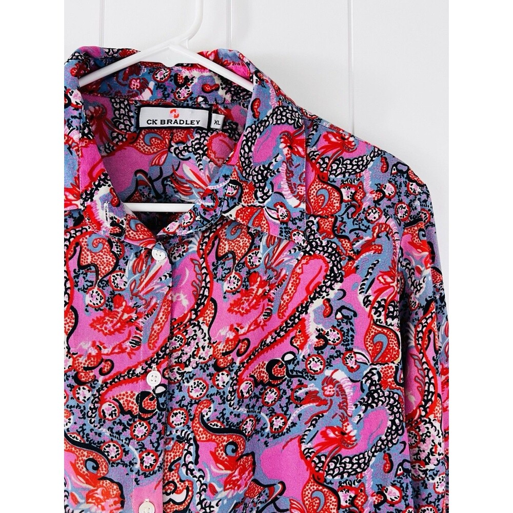 CK Bradley Dragon Pink Paisley Boho Blouse XL 100% Viscose Maximalist Old Money